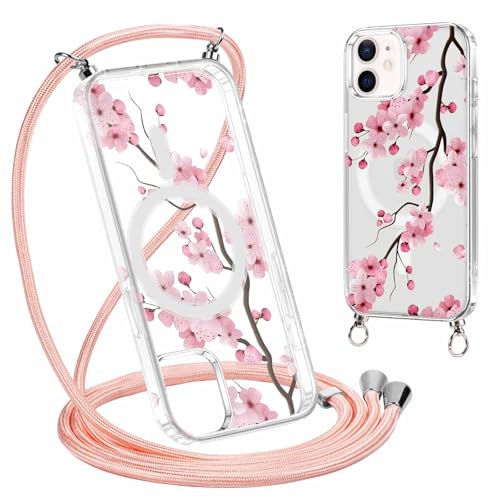 Ya en manzanajugosa.com: Knrlqim Magnética Funda para iPhone 12 Pro/iPhone 12 6,1" con Cuerda, Aesthetic Estampado Rosa Transparente Cover, Compatible con MagSafe Carcasa con Cordón Colgante Collar Protector Choque Case