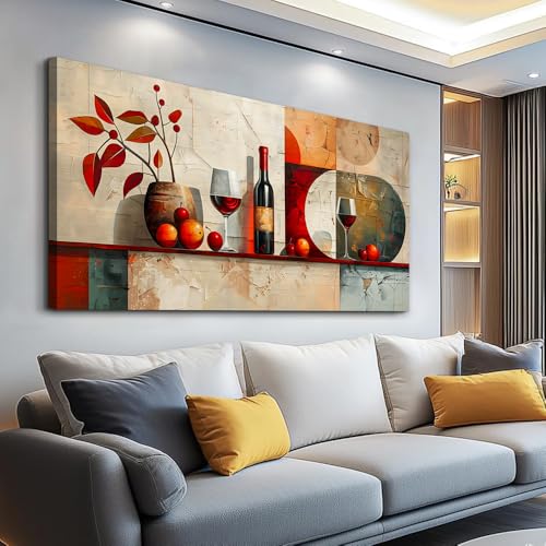 ERQINHUA Large Canvas Wall Art For Kitchen Wall Decor For Living Room Restaurant Pub Decorations Wine Glass Mural Still Life Abstract Pictures Artwork Restaurant Mural Home Decor Painting 30"x60"