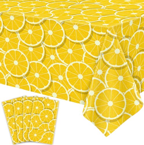 Image of 4 Pack Lemon Tablecloth Lemons Summer Party Tablecover Rectangle Table Cover 51 x 86 inch Yellow Lemonade Disposable for Lemon Theme Birthday Party Wedding Shower Supplies Lemonade Table Decorations