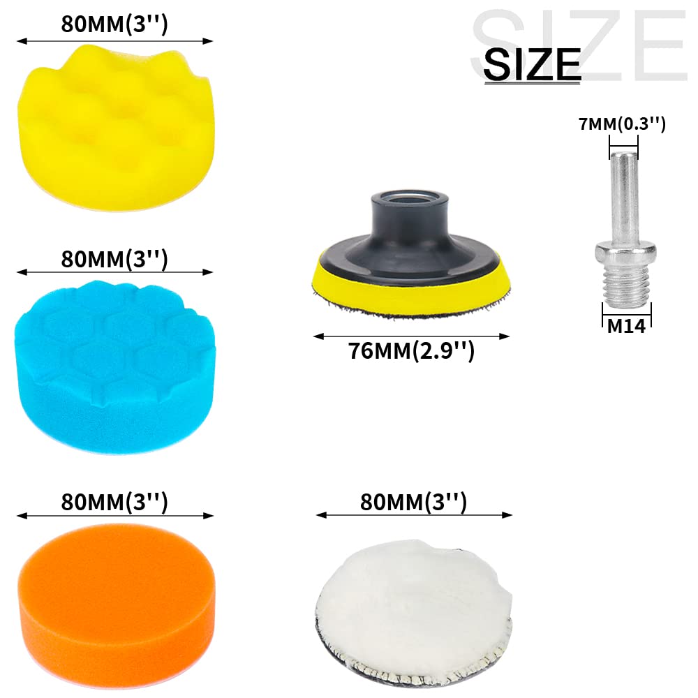 SIFANG 80mm Polierschwämme Pads, 31 Stück Polieren Pad Schwamm Set mit Polierpad und Polierfell Polierset Polierteller Kit Für Poliermaschine