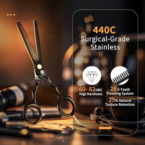 Purple Dragon 5.5 inch Hair Cutting Scissors Set with Razor, Leather Scissors Case, Barber Hair Cutting Shears Hair Thinning/Texturizing Shears for Professional Hairdresser or Home Use (Black) - Image 4