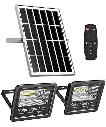 Big Sale KOMRT Solar Flood Light Outdoor Auto On/Off Dusk to Dawn with Remote Control 1000LM Dual 6000K Bright White Floodlights Ip65 Waterproof Solar Power Light for Yard, Garden, Shed, Barn.