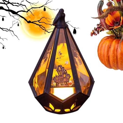 halloweenLantern Decor – 9,6 x 9,4 x 16 cm calabaza Ghost Lantern Farolillo de papel, decoraciones de de Halloween con luces LED | Spooky Home Decor Outdoor Hanging Lights para interiores al