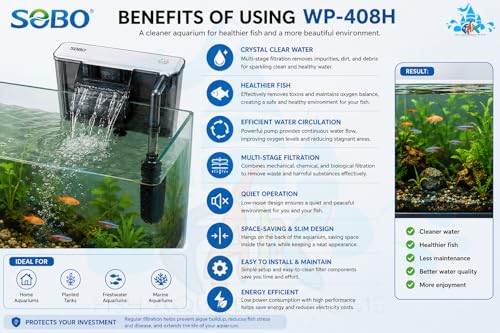 Image of FAH WP-408H Slim Hang-On Filter | 6W, 600L /H, AC 220-240V | 3-Compartment | ABS Material | For 1 to 1.5 Ft Aquarium | Adjustable Flow | Max Flow: 600l /h