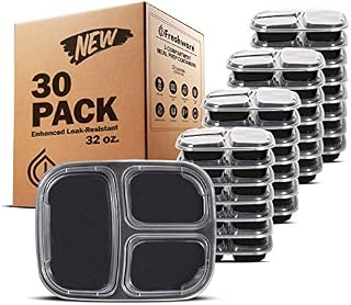 Freshware Meal Prep Containers [30 Pack] 3 Compartment with Lids, Food Storage Containers