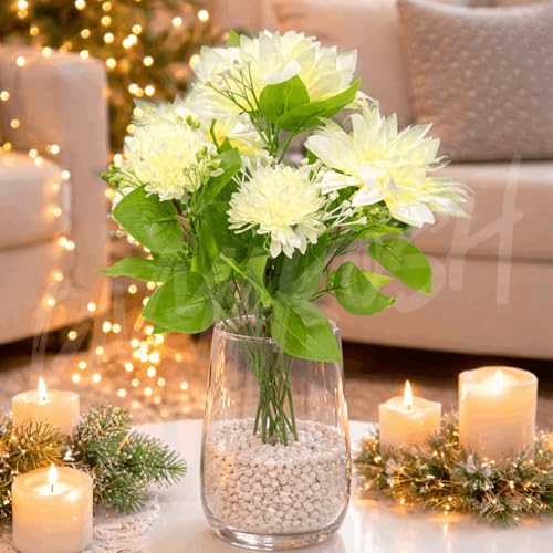 Image of Divyakosh Artificial Flower Bunch, Premium Fabric Multiflora Fake Flowers for Home Decor, Living Room, Bedroom, Wedding, Pooja & Festive Decoration (White, Pack of 1, Without Vase)