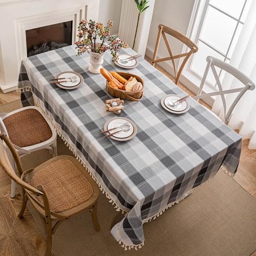 Neelvin Rustic Rectangle Checkerboard Burlap Thick Tablecloth Cotton Linen Table