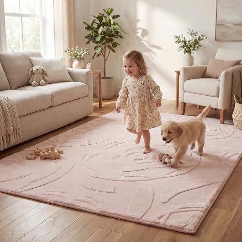PaPaMat 1.3" Thick Plush Pink Area Rug 59x79 Inch, Fluffy