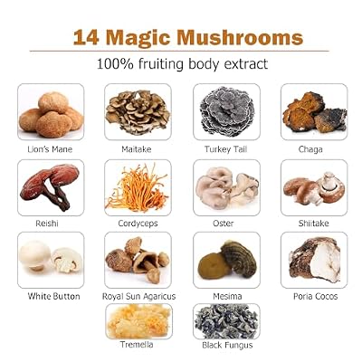 14 Mushrooms Supplement 120 Capsules - Immune System Booster & Nootropic Brain Supplement with Lions Mane, Reishi, Maitake, Turkey Tail, Chaga Complex Black Pepper for Absorption, 30% Beta-Glucan