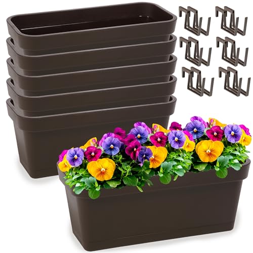 PECZEKO Set di fioriere in plastica, fioriera per fiori ed erbe aromatiche, vaso per balcone, 6 pezzi, marrone, ø 40 cm
