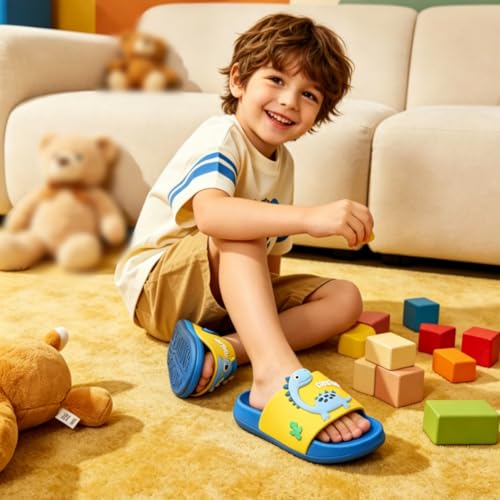 Image of MEMON Toddler Little Kids Dinosaur Beach /Pool /Shower Slides /Anti-Skid Home Bath Slippers /Cute Summer Outdoor Shoes for Girls and Boys