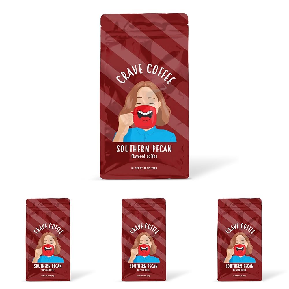 Crave Beverages Flavored Ground Coffee Bag, Southern Pecan – Flavorful and Fun Brew, Made with 100% Arabica Beans - Flavor Enhanced, 10 Oz (Pack of 4)