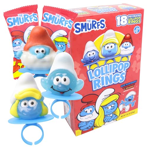 Imaginings 3 The Smurfs Lollipop Rings, Papa and Smurfette, Individually Wrapped Party Favor Candy, Assorted Fruit Flavors, 18 Suckers