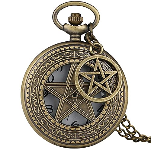 Creux Five Corner Star Design Montre De Poche Bronze Rétro Collier Montre Avec Chaîne De Chandail Hommes Femmes Pendentif Montres Cover