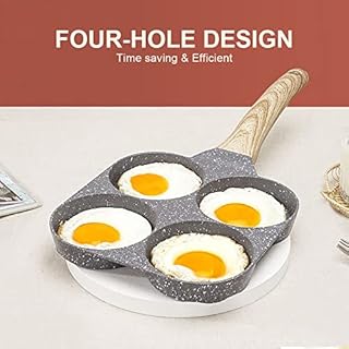 Bobikuke Padella Pancake 4 Fori, Padella per Uova Antiaderente in Alluminio per Colazione Frittata, Induzione Compatibile - Nero