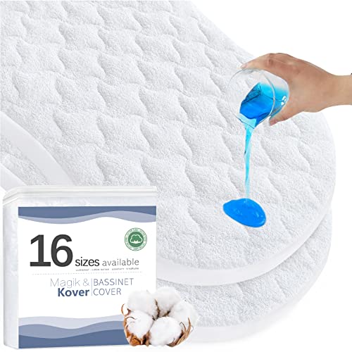 Image of Bassinet Mattress Pad Cover 30" x 18" - Fits for Halo BassiNest Swivel, Glide, Flex, Luxe & Premiere Series Sleeper, Waterproof Quilted Bassinet Mattress Protector 2 Pack, Cotton Terry Surface