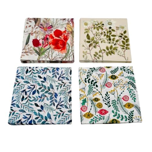GAU VANSH Premium 2-Ply Decorative Paper Napkins - Assorted Floral & Botanical Designs for Parties, Events & Everyday Use