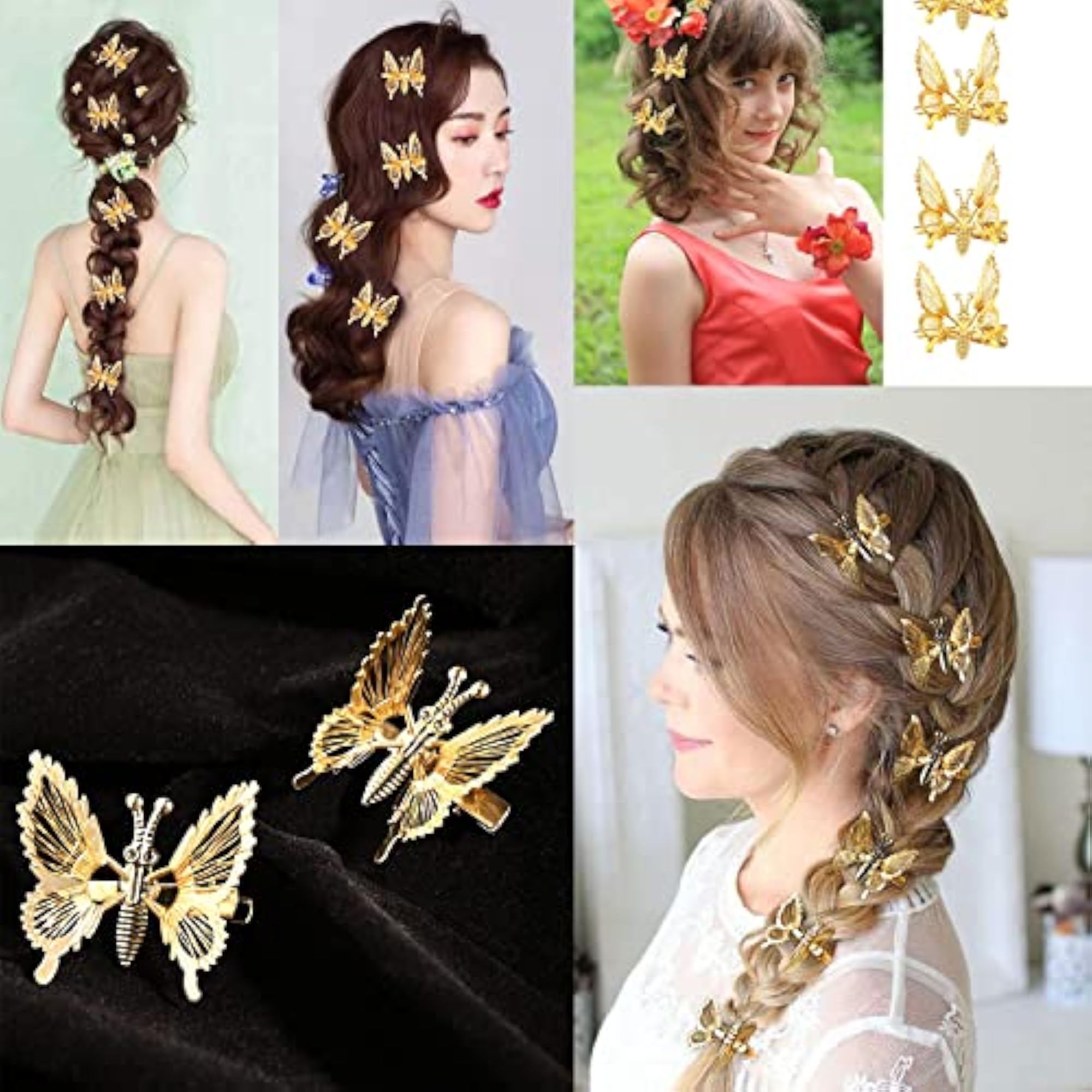 Charming Butterfly Hair Clips Set of 2, Silver/Gold