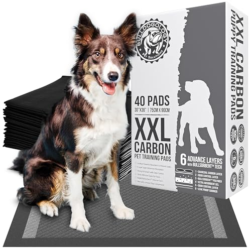 Image of Bulldogology Charcoal XXL Pee Pads for Dogs (30x36) Puppy Pee Pads with Adhesive Sticky Tape - Leak Proof Puppy Pads - Ultra Absorbing Charcoal Dog Pads - Activated Carbon Pee Pads (40-Count)