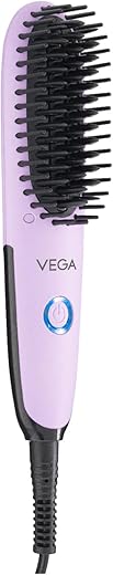Vega Mini Hair Straightener Brush For Women With Thermoprotect Technology,Ceramic Coated Bristles&2 Heat Settings,(Go Mini Series,Vhsb-05) Purple
