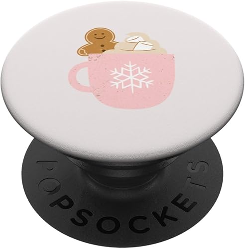 Festive Sip - Taza de copo de nieve rosa con pan de jengibre Joy PopSockets PopGrip estándar