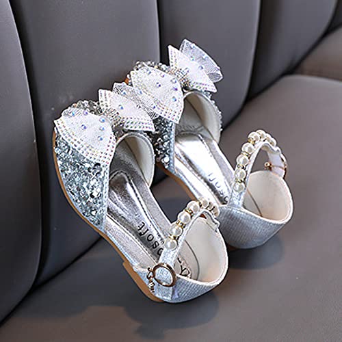 Girls' Sandals Fashion Spring And Summer Girls' Sandals Dress Performance Dance Shoes Mesh Rhinestone Pearl Buckle (1-Silver, 10.5 Toddler)3