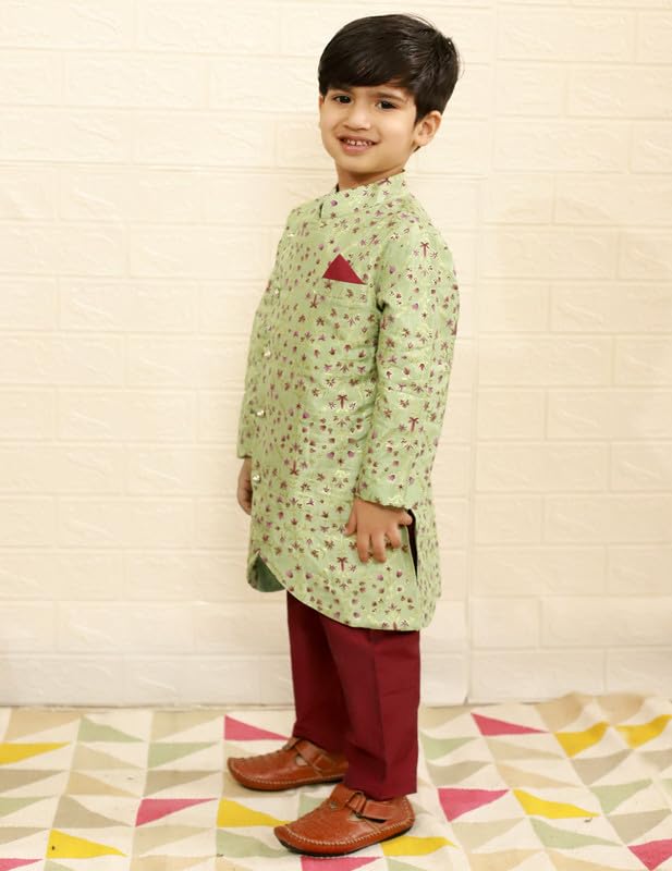 Image of Lil Drama Boys Ethnic Kurta Pyjama Green Colour