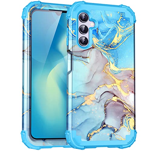 Coque Galaxy A54 5G antichoc ultra résistante silicone bleu motif marbre