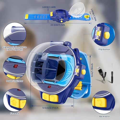 Image of Brand Conquer Mini Remote Control Car Watch Toys, Easy Control Safe 98.4ft Remote Control Distance Cute Wrist Racing Car Watch Silicone Strap with Dust Cover for Outdoor (Bugatti Divo Blue)