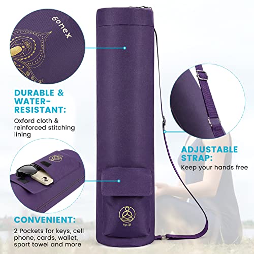Gonex Yoga Mat Bag, Yoga Mat Carrier Full-Zip Exercise Yoga Mat Carry Bag For Women Men With 2 Multi-Functional Storage Cargo Pockets Extra Wide Adjustable Shoulder Strap, Paisley Purple #TOP1