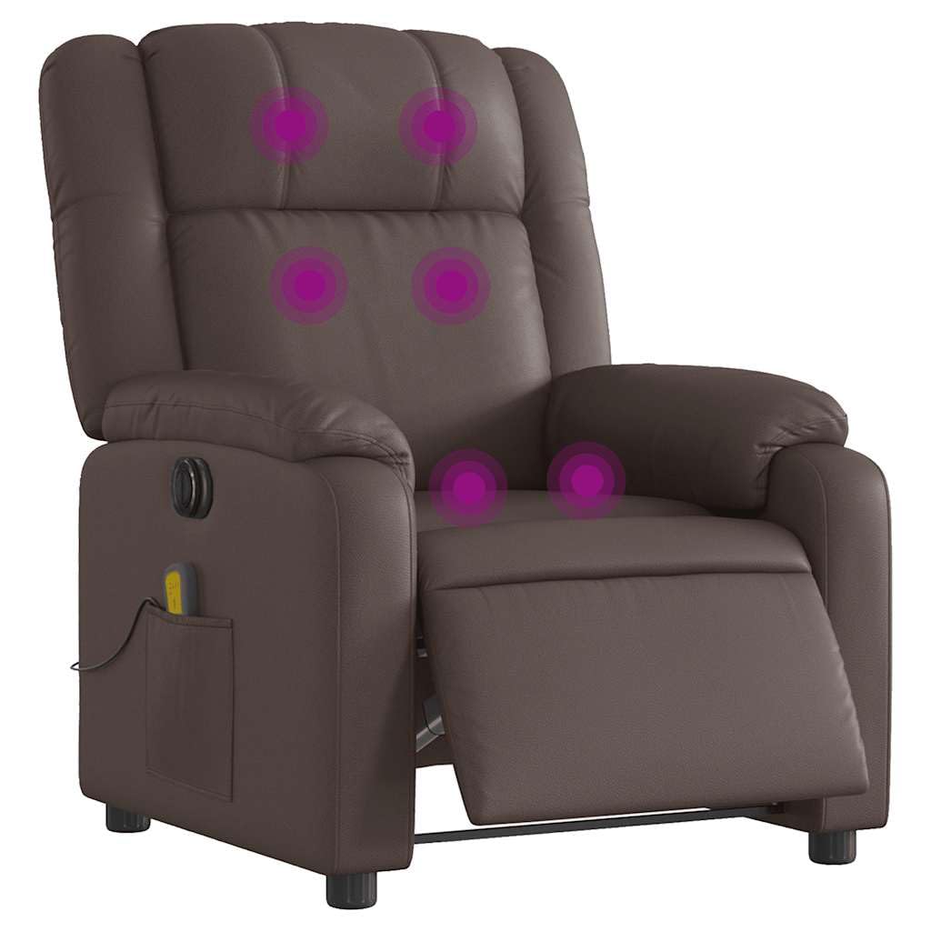 Massagesessel Elektrisch Braun Kunstleder mit 6-Punkt-Vibrationsmassage, Verstellbarer Rückenlehne und Fußstütze, Bequemer Polstersessel mit Holz-Metall-Gestell für Wohnzimmer Büro Lounge