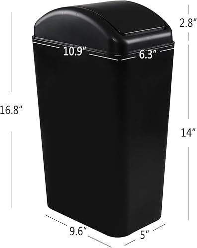 Miniatura 2 de Cand Bote de basura de plástico pequeño de 14 L, cubos de basura delgados con tapa oscilante (negro)