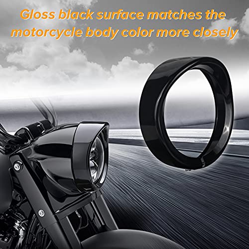 Image of NTHREEAUTO 7 inch Headlight Visor Trim Ring Gloss Black Motorcycle Headlamp Frenched Rings Decorate Accessories Compatible with Harley Road King Electra Glide Heritage Softail Touring (Gloss Black)