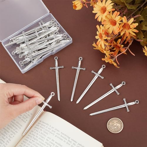 UNICRAFTALE About 30Pcs Alloy Bookmarks Charms Big Pendants Sword Charm Antique Silver Dagger Pendants Metal Long Charm Anime Figures Decoration Charm for DIY Necklace Earring Making for Book Lover - Image 4