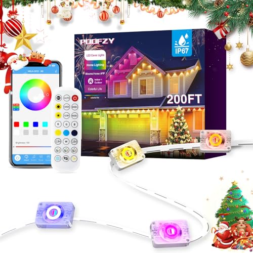 POOFZY Permanent Outdoor Lights for House,200ft RGB+IC Smart Outdoor Decor, 50 Scene...