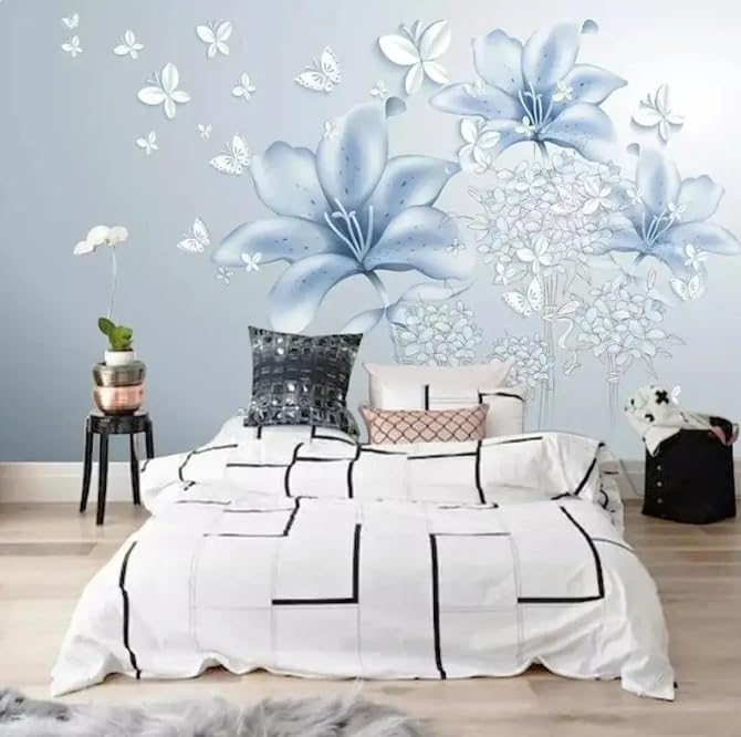 Papier peint stéréo 3D fleurs bleues moderne avec finition peinture murale haut de gamme