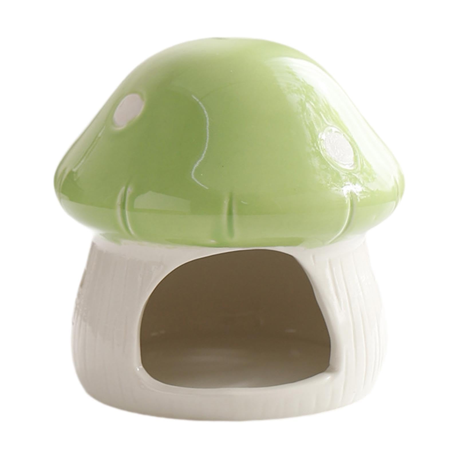 Milageto Ceramic Hamster House, Hamster Hide Hideaway House, Hamster Nest, Cute Mushroom Shaped Cave Small Animal Hideout for Gerbils Rats Supplies, Green