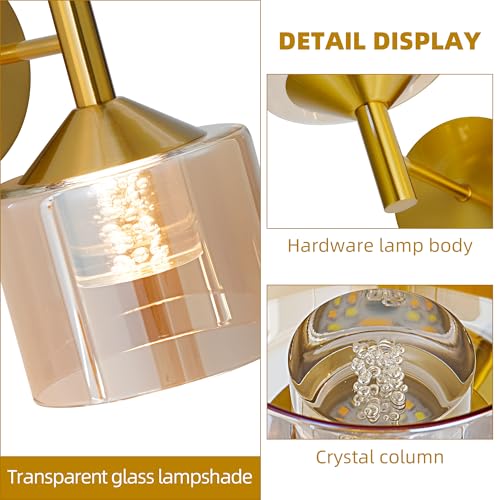 TYhogar Gold Wall Sconce,Bedroom Wall Lights with Orange Glass,Up and Down Sconces Wall Decor,Hardwired Hallway Light Led Wall Sconce Indoor Wall Lamp for Living Room,Bathroom Mirror,Kitchen — view 4