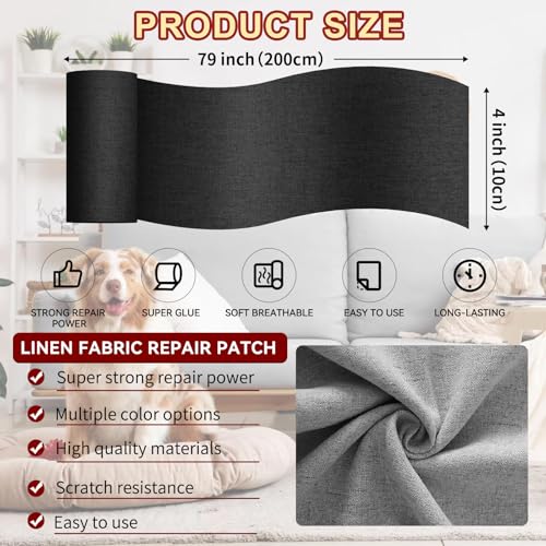 Cahomo Linen Repair Tape 4x79 inch, Self Adhesive Fabric Patches, Linen Patch Tape Kit, Fabric Repair Tape for Couch Sofas, Headboards, Chairs, Pillows, Curtains, Couches - Dark Beige