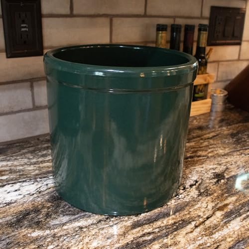 Ohio Stoneware Pickling Fermentation Crock, Handmade for Food Preservation Storage and Decor, Large 2 Gallon, Hunter Green