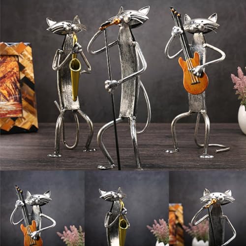 Sculpture de chat musicien en fer pour décoration de table de bureau