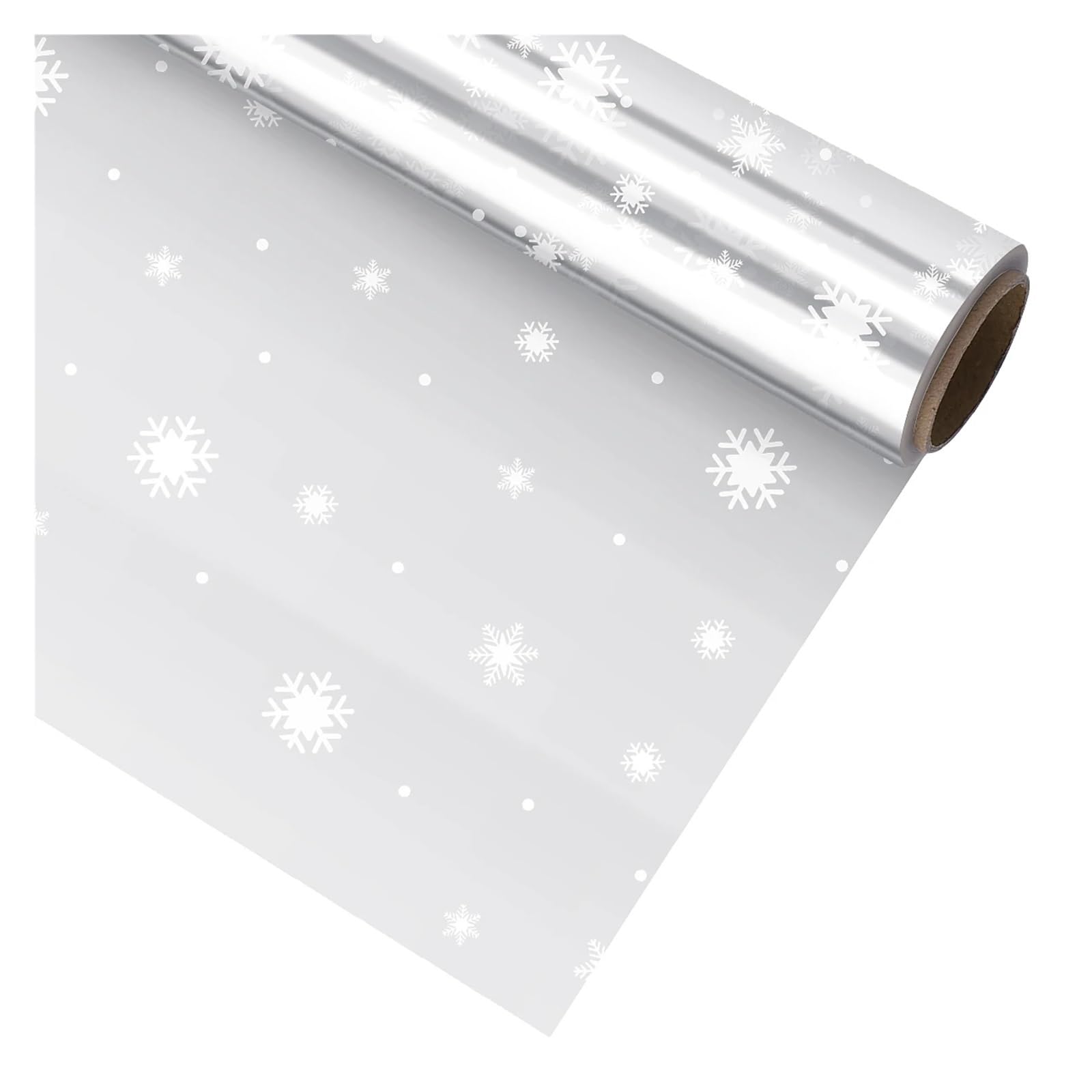 Papel de Regalo 2 rollos de celofán,5/3 milésimas pulgada grosor, decorados con copos nieve, ideales for envolver cestas regalo navideñas(80CMx3000CM)
