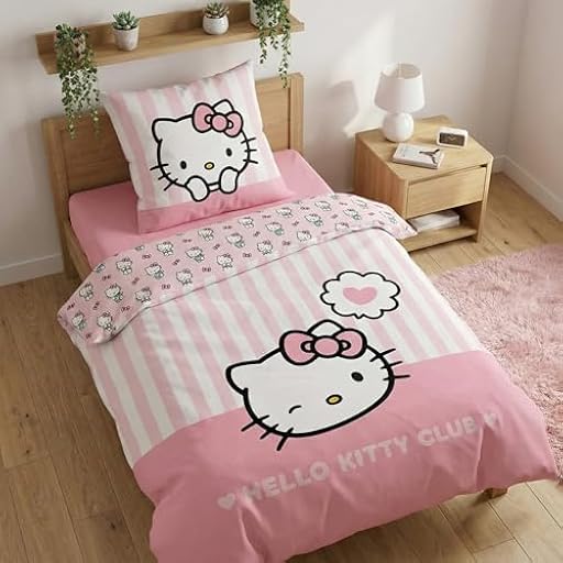 Aymax Hello Kitty - Juego de funda nórdica de 135 x 200 cm y funda de almohada de 80 x 80 cm, 100% algodón | Ya disponible en tu tienda friki favorita! En mundofriki.es! Aymax Hello Kitty - Juego de funda nórdica de 135 x 200 cm y funda de almohada de 80 x 80 cm, 100% algodón | Ya disponible en tu tienda friki favorita! En mundofriki.es!