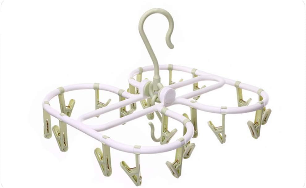 Plastic Folding Hanger Underwear Pants can be rotated Windbreaker Hook 20 Clips Socks Underwear Pants Children's Clothing (1 Pack) (Color : Green) (Green)
