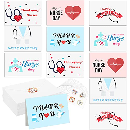 Faccito 24 Sets Nurse Thank You Cards Medical Staff Appreciation Cards With Envelopes Stickers Nurses Week Gifts 6 Assorted Happy Nurse Day Note Card Healthcare Workers Doctor Nurse Greeting Cards #TOP10