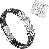 to My Son Svana Bracelet Gifts from Mom/Dad, Mother and Son Forever Linked Together Braided Leather Bracelet Stainless Steel Cross Men Bracelets, Leather Inspirational Bracelets Bangle Wristband Jewelry Gift for Men
