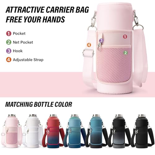 40 oz Insulated Water Bottle | Thickened Stainless Steel Vacuum Metal | Portable Sports Water Jug for Gym and Hiking with Straw, Carrier Bag, Handle Strap | BPA-Free 40 oz