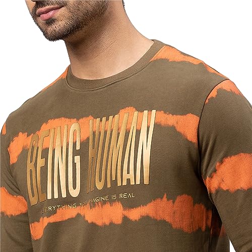 Image of Being Human Olive Regular Fit Round Neck Long Sleeves Cotton Men's Sweatshirt Clothing