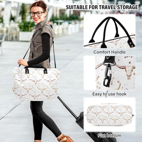 VIGTRO Travel Duffel Bag Weekender Overnight Bag with Toiletry Bag Western Bull Printed, Carry On Luggage Bag Cowboy for Hospital Gym Travel Business, 2 Pcs Set4
