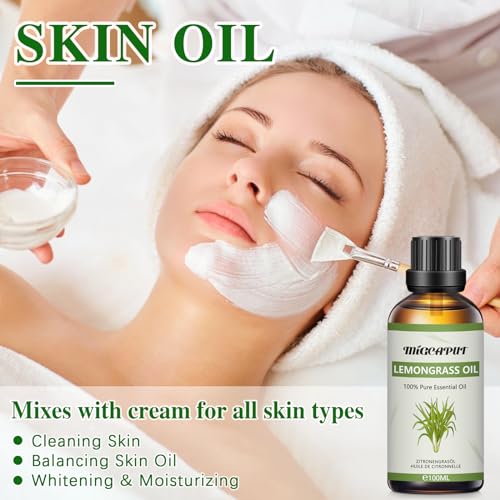 MIGCAPUT Olejek Eteryczny z Trawy Cytrynowej 100ML, 100% Naturalne Olejki Eteryczne do Aromaterapii, Olejek z Trawy Cytrynowej Klasy Terapeutycznej do Dyfuzora Nawilżacza, SPA, Masażu